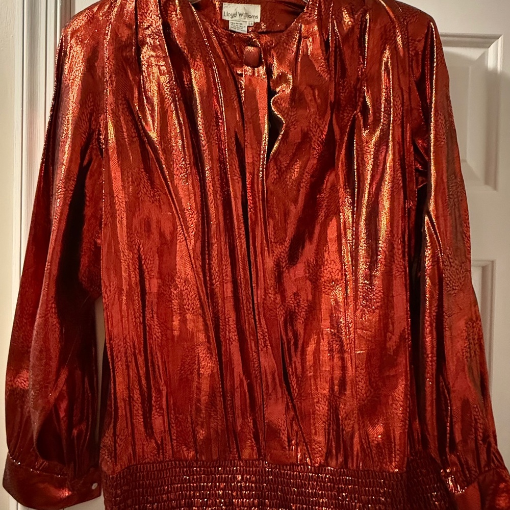 Vintage Lloyd Williams Red Metallic Lame Blouse